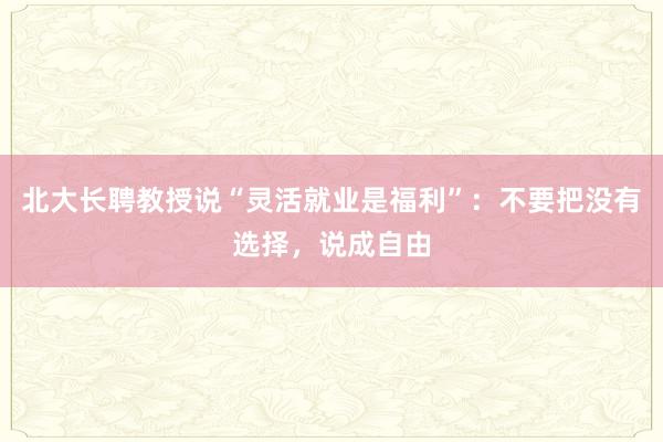 北大长聘教授说“灵活就业是福利”：不要把没有选择，说成自由
