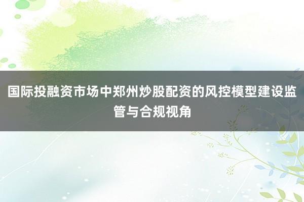 国际投融资市场中郑州炒股配资的风控模型建设监管与合规视角